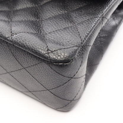 マトラッセ Wフラップ Wチェーンショルダーバッグ キャビアスキン ブラック シルバー金具 シャネル バッグ CHANEL