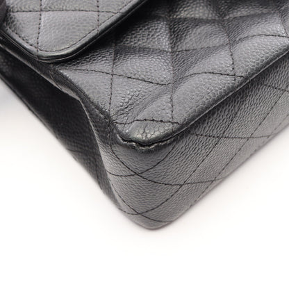 マトラッセ Wフラップ Wチェーンショルダーバッグ キャビアスキン ブラック シルバー金具 シャネル バッグ CHANEL