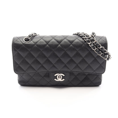 マトラッセ Wフラップ Wチェーンショルダーバッグ キャビアスキン ブラック シルバー金具 シャネル バッグ CHANEL