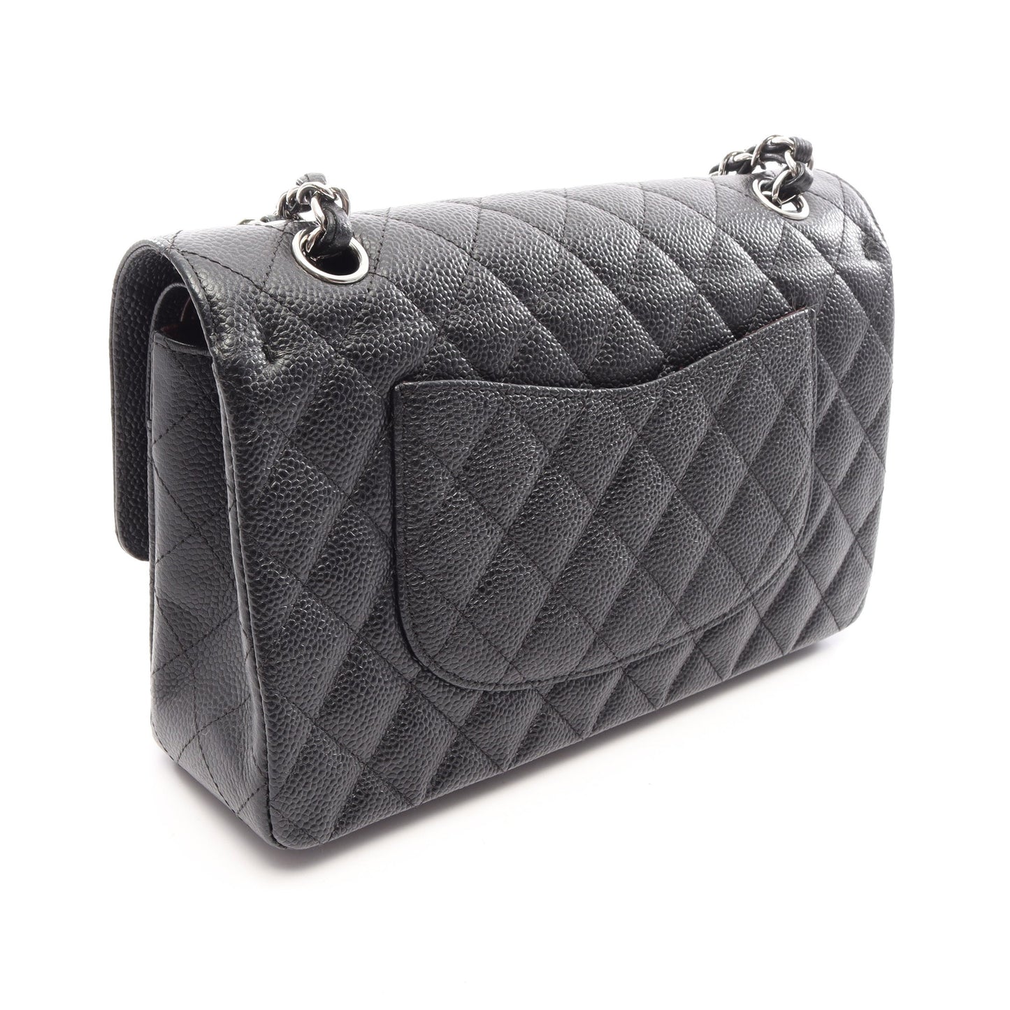 マトラッセ Wフラップ Wチェーンショルダーバッグ キャビアスキン ブラック シルバー金具 シャネル バッグ CHANEL