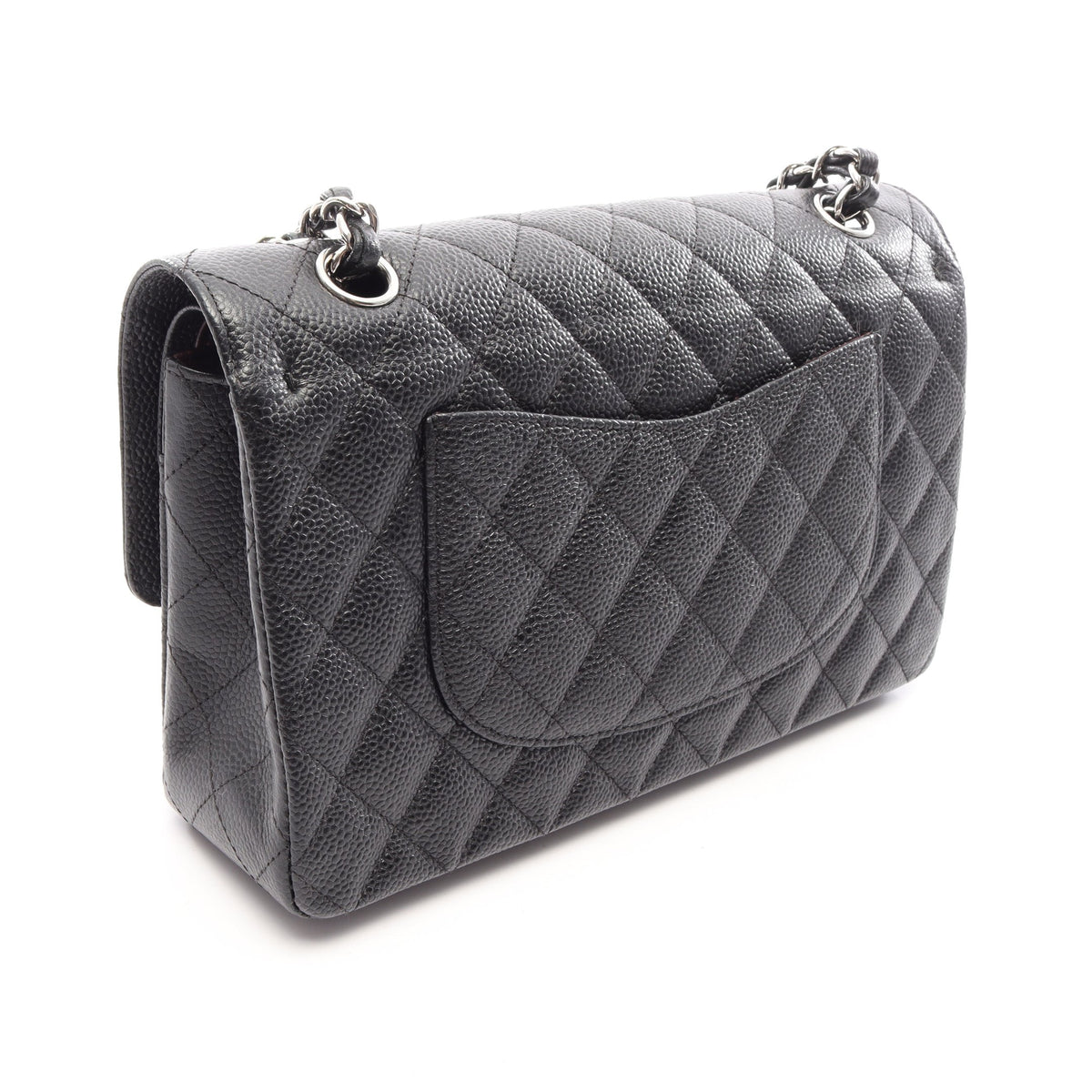 マトラッセ Wフラップ Wチェーンショルダーバッグ キャビアスキン ブラック シルバー金具 シャネル バッグ CHANEL