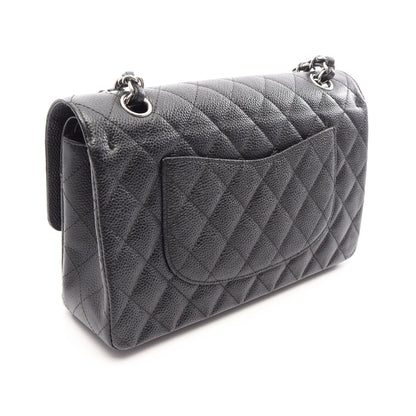 マトラッセ Wフラップ Wチェーンショルダーバッグ キャビアスキン ブラック シルバー金具 シャネル バッグ CHANEL