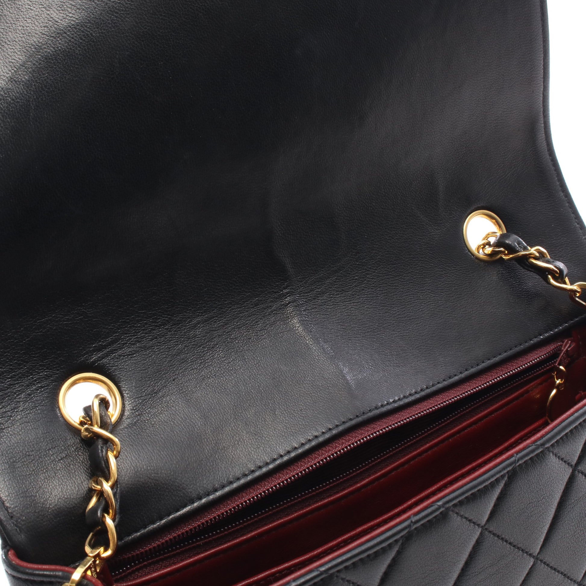 マトラッセ ダイアナフラップ チェーンショルダーバッグ ラムスキン ブラック ゴールド金具 シャネル バッグ CHANEL