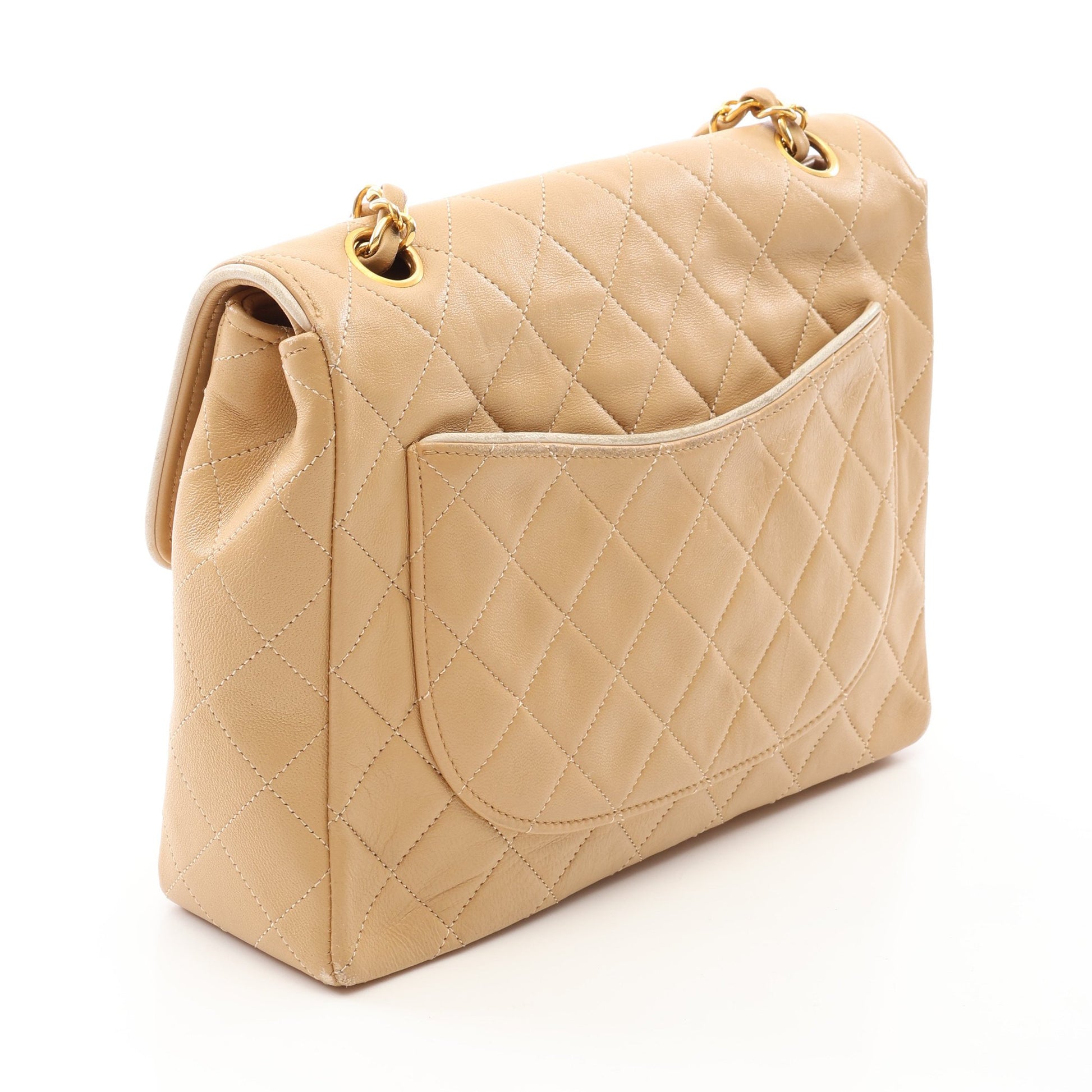 マトラッセ シングルフラップ Wチェーンショルダーバッグ ラムスキン ベージュ ホワイト ゴールド金具 シャネル バッグ CHANEL