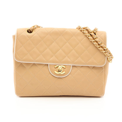 マトラッセ シングルフラップ Wチェーンショルダーバッグ ラムスキン ベージュ ホワイト ゴールド金具 シャネル バッグ CHANEL
