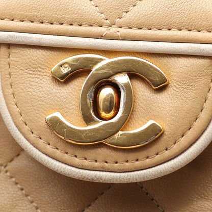 マトラッセ シングルフラップ Wチェーンショルダーバッグ ラムスキン ベージュ ホワイト ゴールド金具 シャネル バッグ CHANEL
