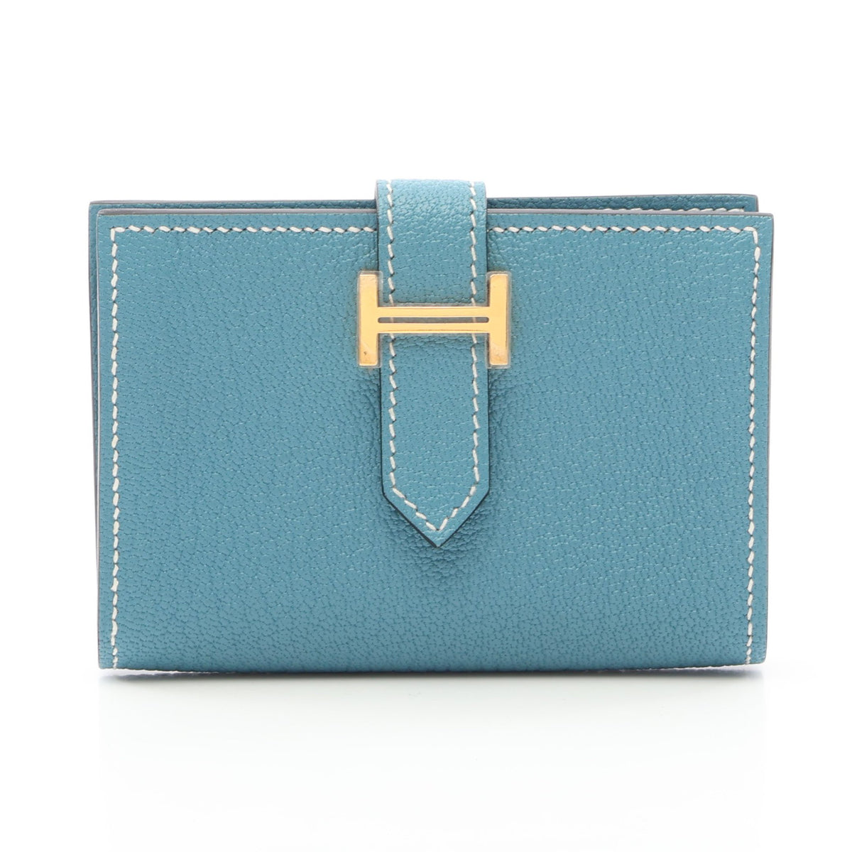 ベアンミニ ニューブルージーン カードケース シェーブル ライトブルー ゴールド金具 W刻印 エルメス 財布・小物 HERMES