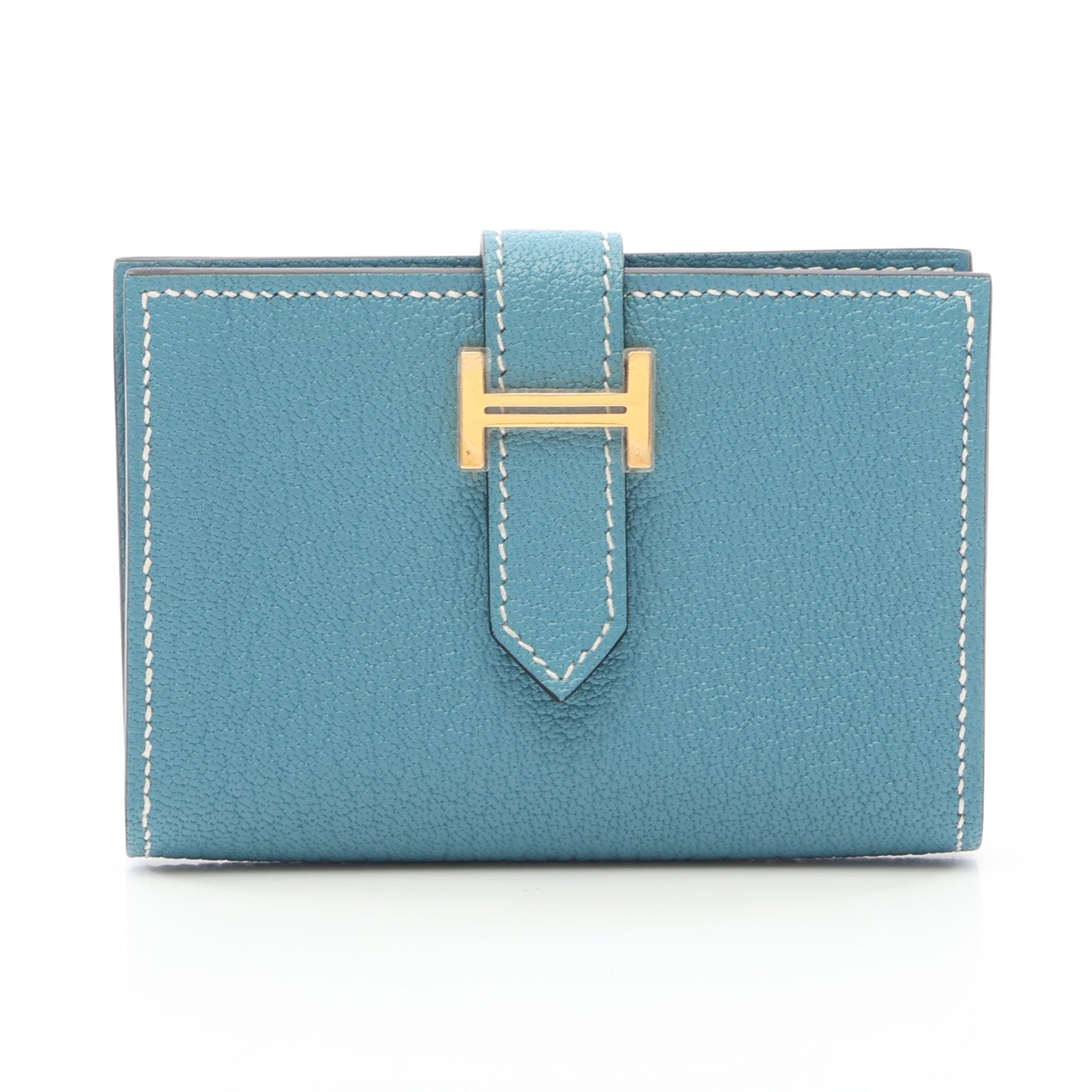 ベアンミニ ニューブルージーン カードケース シェーブル ライトブルー ゴールド金具 W刻印 エルメス 財布・小物 HERMES