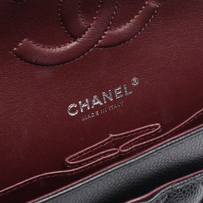 マトラッセ Wフラップ Wチェーンショルダーバッグ キャビアスキン ブラック シルバー金具 シャネル バッグ CHANEL
