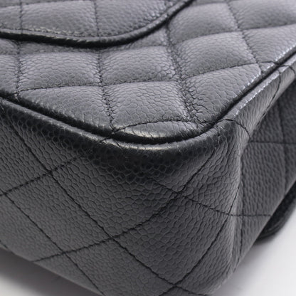 マトラッセ Wフラップ Wチェーンショルダーバッグ キャビアスキン ブラック シルバー金具 シャネル バッグ CHANEL