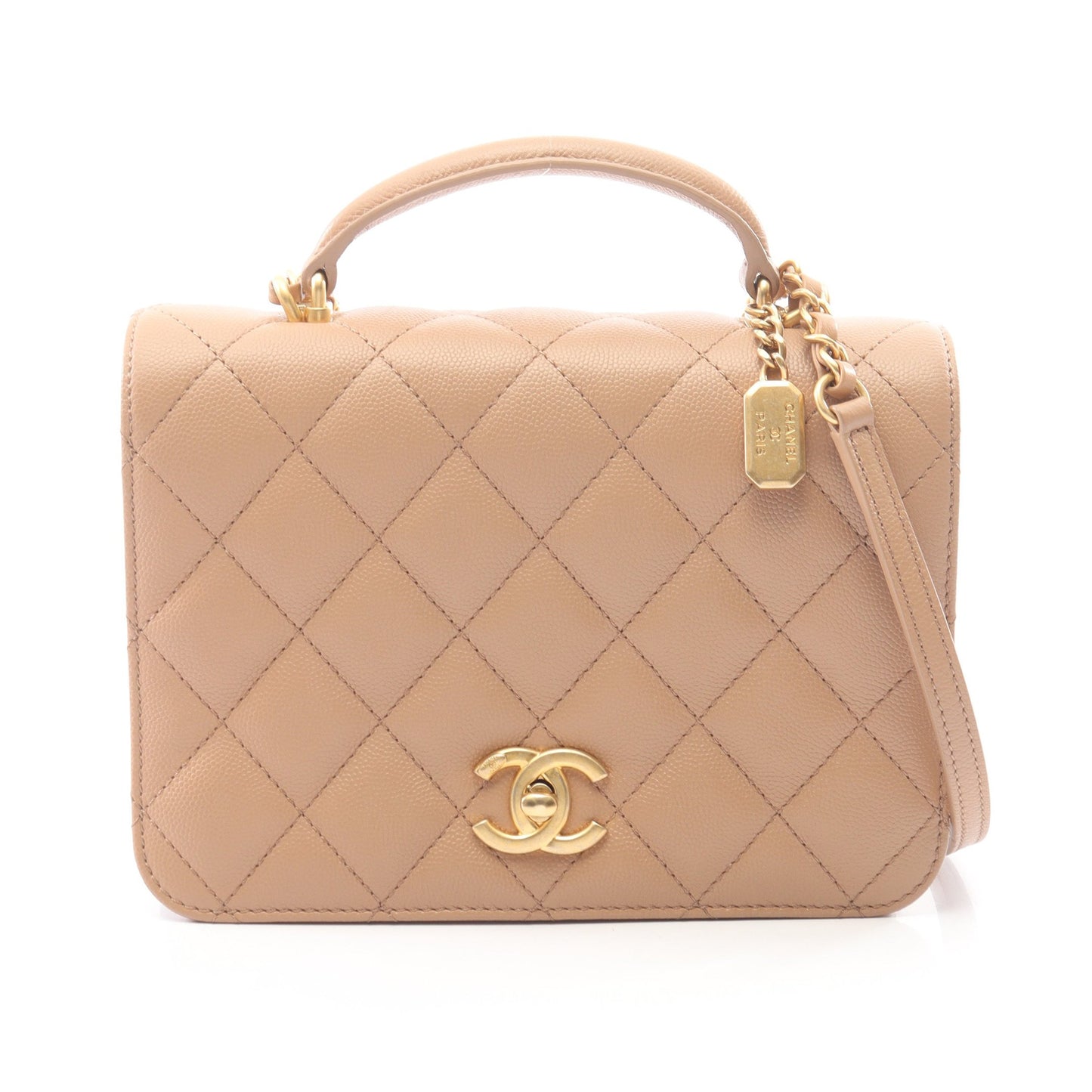 マトラッセ 2WAY チェーンショルダーバッグ キャビアスキン ベージュ ゴールド金具 シャネル バッグ CHANEL