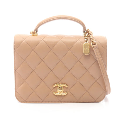 マトラッセ 2WAY チェーンショルダーバッグ キャビアスキン ベージュ ゴールド金具 シャネル バッグ CHANEL