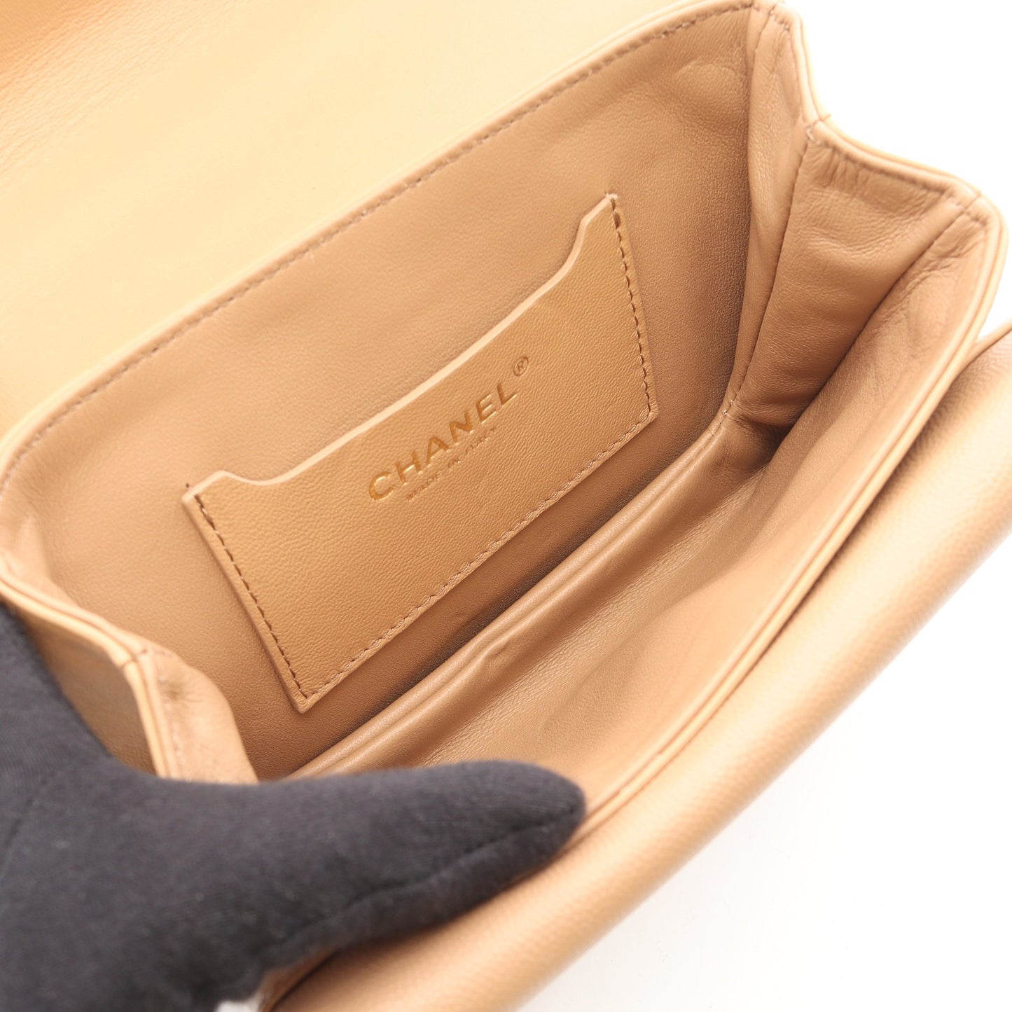 マトラッセ 2WAY チェーンショルダーバッグ キャビアスキン ベージュ ゴールド金具 シャネル バッグ CHANEL