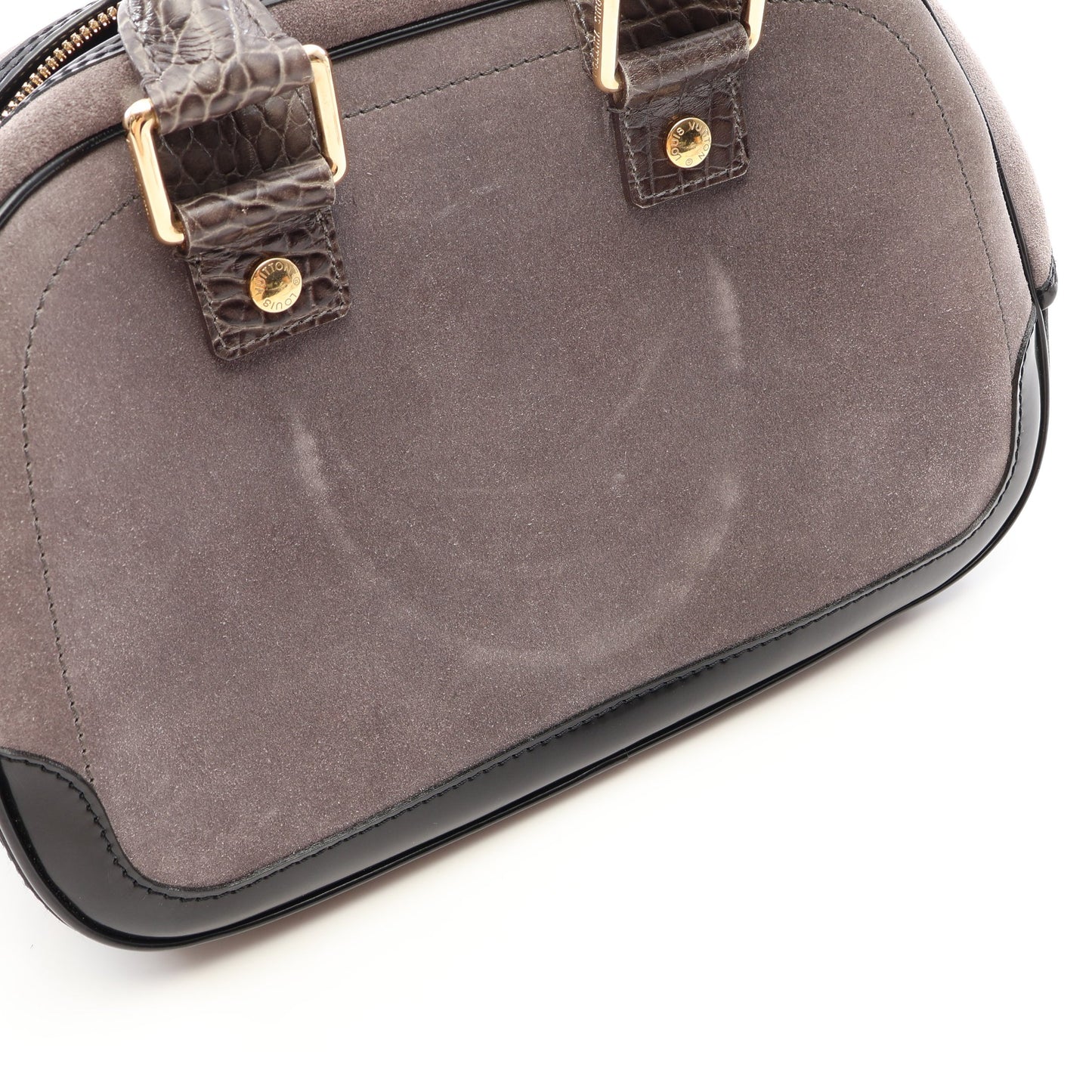 スタンプバッグ ボーリングPM ハンドバッグ スエード レザー グレー ブラック ルイヴィトン バッグ LOUIS VUITTON