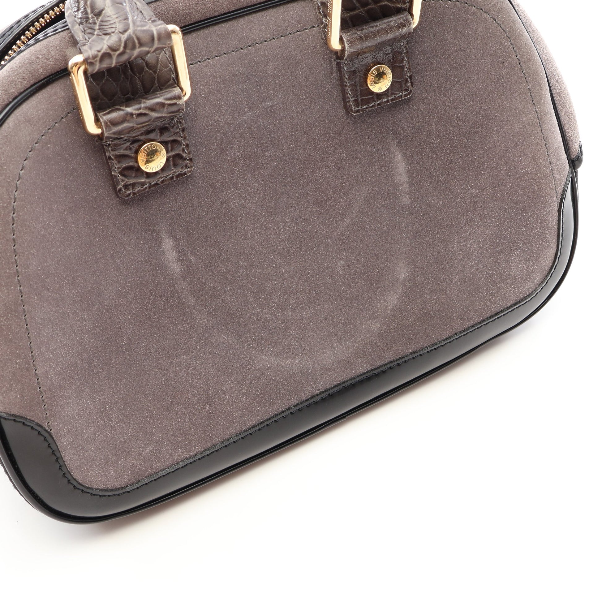 スタンプバッグ ボーリングPM ハンドバッグ スエード レザー グレー ブラック ルイヴィトン バッグ LOUIS VUITTON