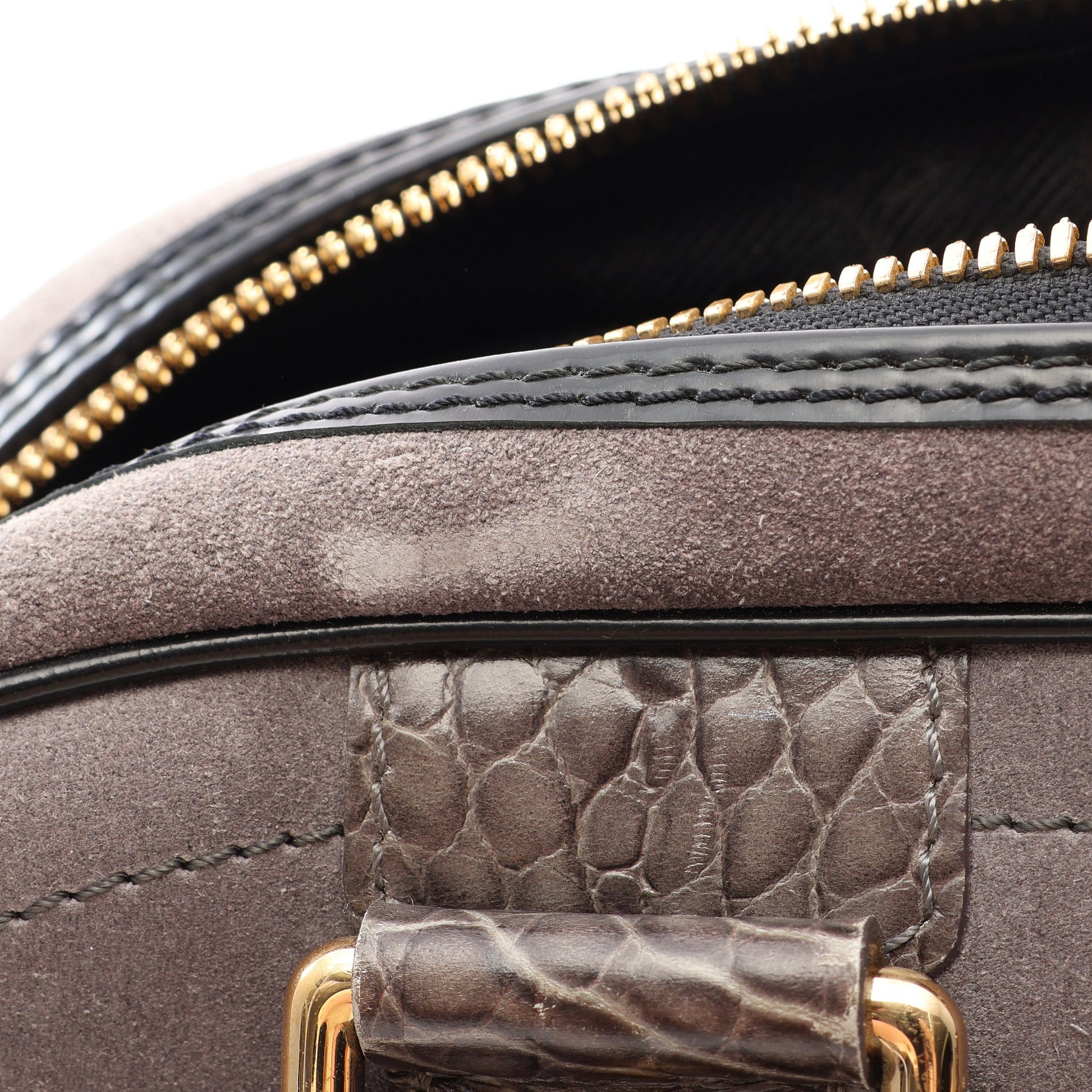 スタンプバッグ ボーリングPM ハンドバッグ スエード レザー グレー ブラック ルイヴィトン バッグ LOUIS VUITTON