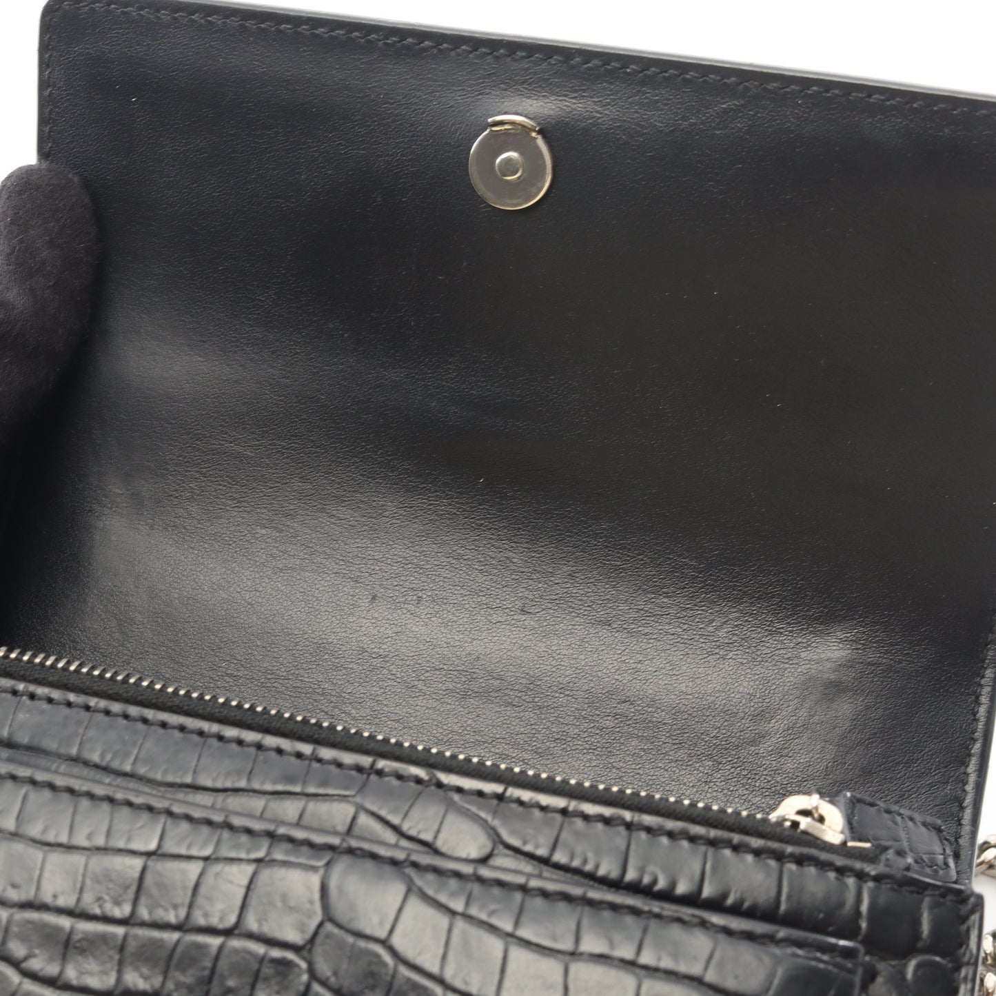 サンセット クロコ型押し チェーンウォレット レザー ブラック サンローランパリ バッグ SAINT LAURENT PARIS