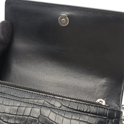 サンセット クロコ型押し チェーンウォレット レザー ブラック サンローランパリ バッグ SAINT LAURENT PARIS