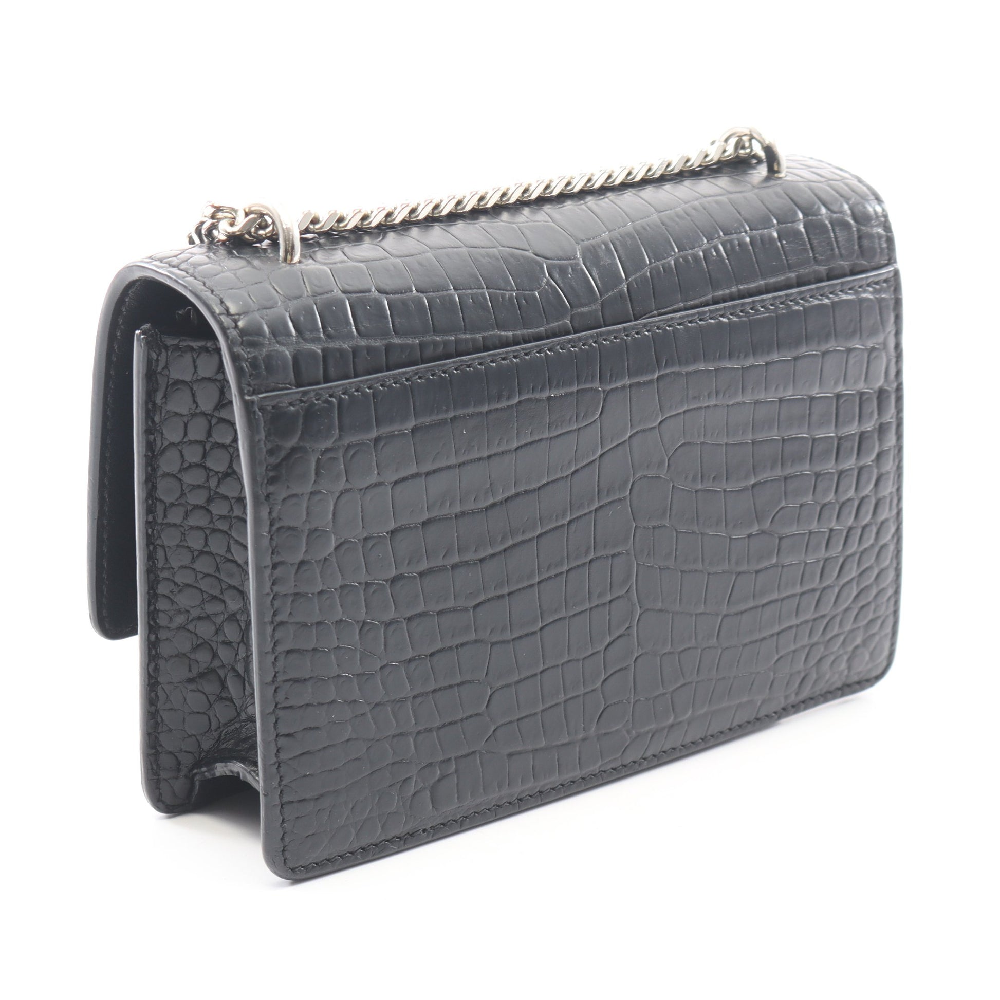 サンセット クロコ型押し チェーンウォレット レザー ブラック サンローランパリ バッグ SAINT LAURENT PARIS
