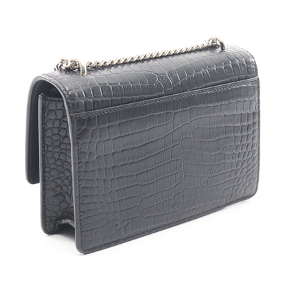 サンセット クロコ型押し チェーンウォレット レザー ブラック サンローランパリ バッグ SAINT LAURENT PARIS