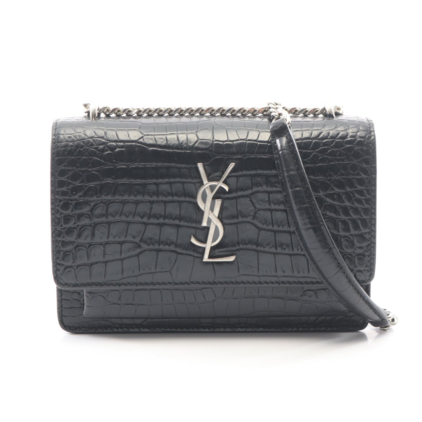 サンセット クロコ型押し チェーンウォレット レザー ブラック サンローランパリ バッグ SAINT LAURENT PARIS