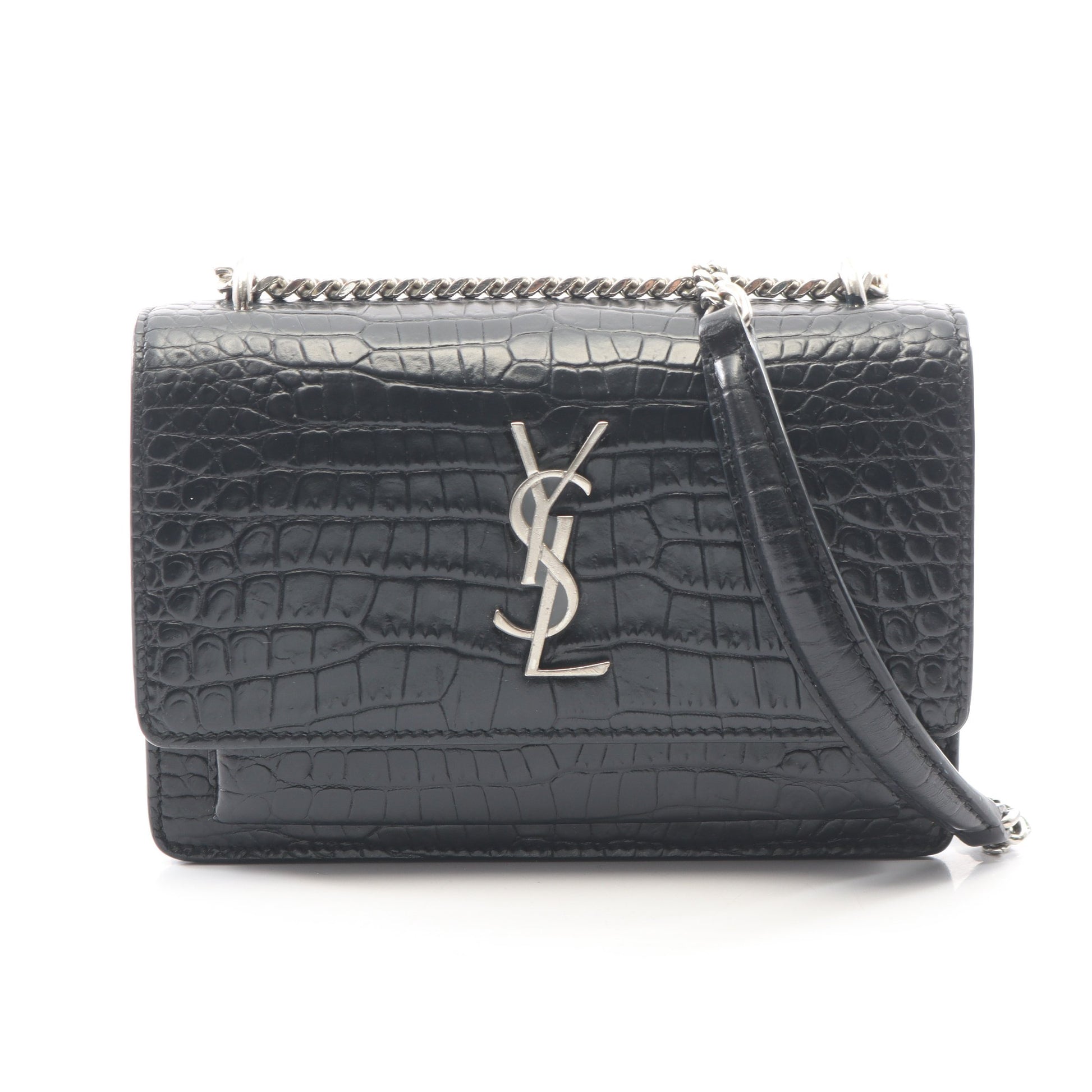 サンセット クロコ型押し チェーンウォレット レザー ブラック サンローランパリ バッグ SAINT LAURENT PARIS