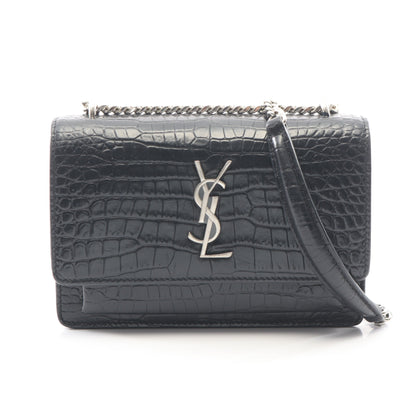 サンセット クロコ型押し チェーンウォレット レザー ブラック サンローランパリ バッグ SAINT LAURENT PARIS