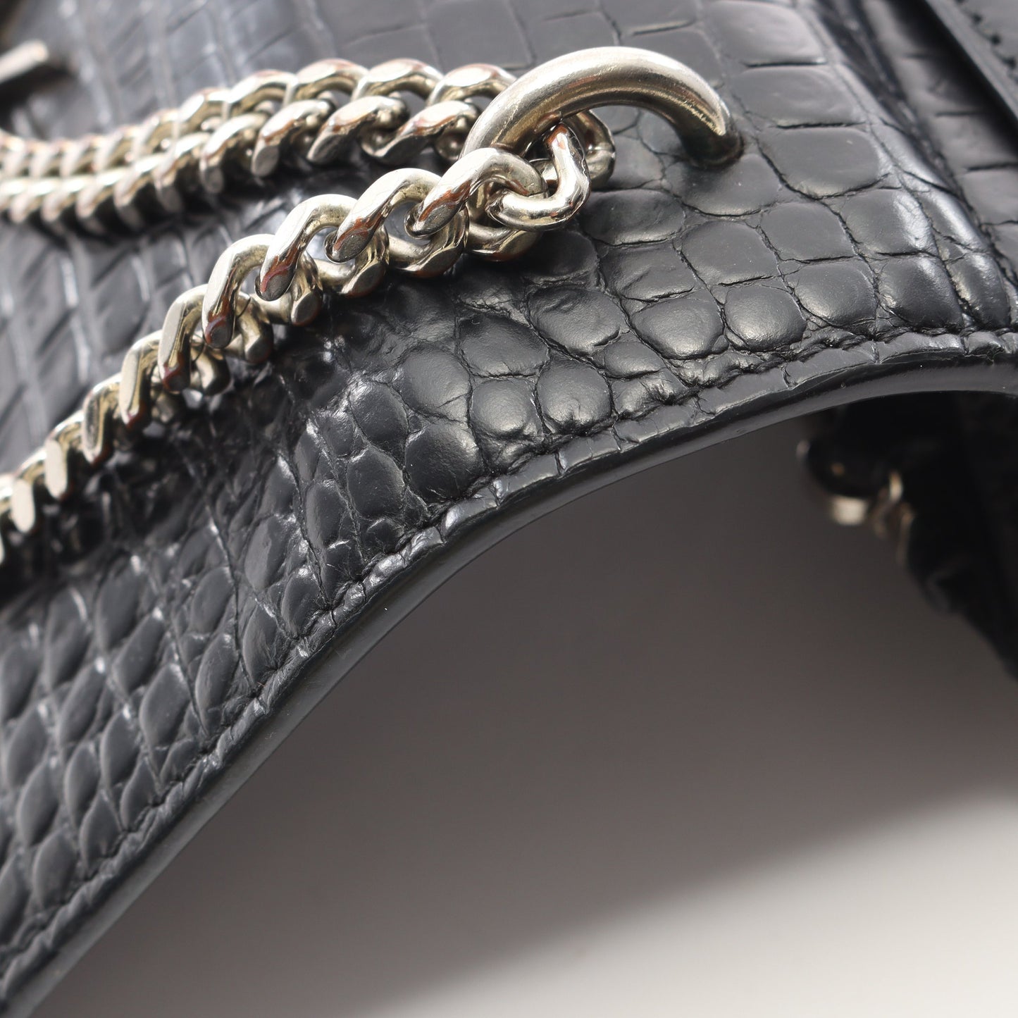 サンセット クロコ型押し チェーンウォレット レザー ブラック サンローランパリ バッグ SAINT LAURENT PARIS