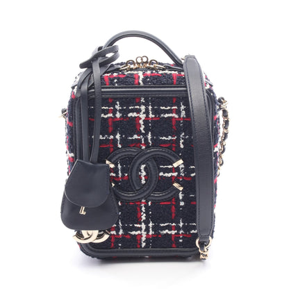 CCフィリグリー チェーンショルダーバッグ ツイード レザー ネイビー レッド ホワイト ゴールド金具 シャネル バッグ CHANEL