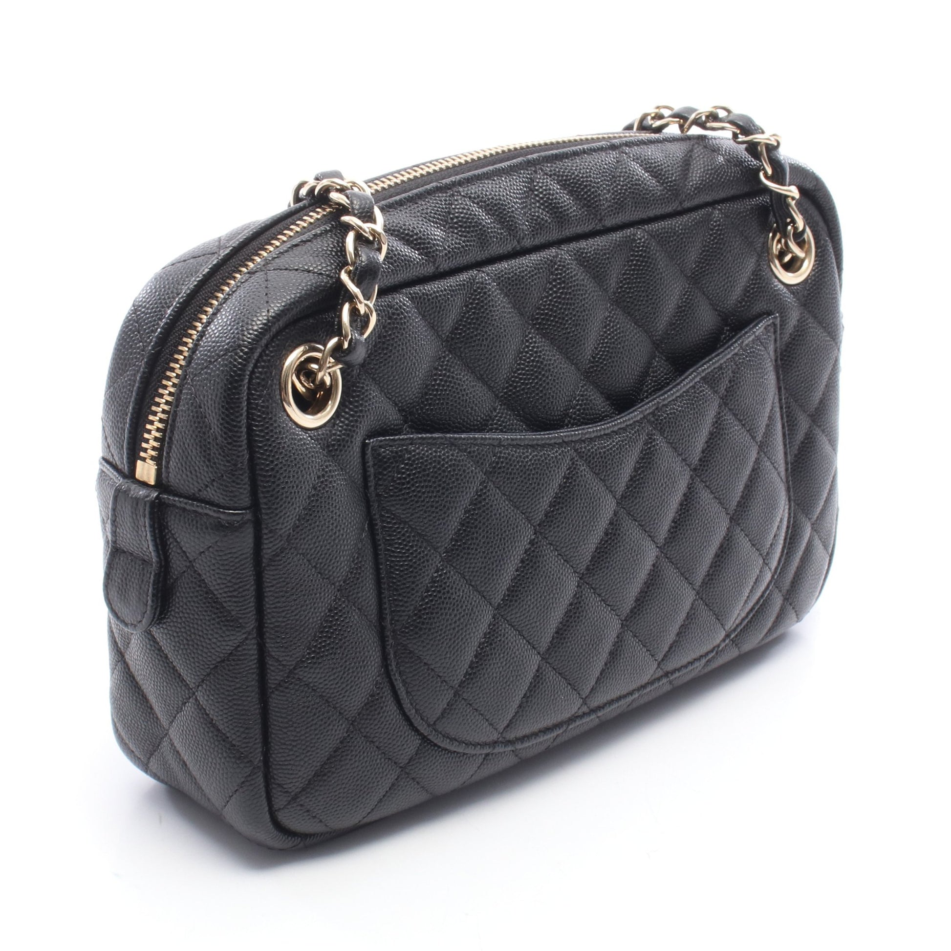 マトラッセ カメラケース チェーンショルダーバッグ キャビアスキン ブラック ゴールド金具 シャネル バッグ CHANEL