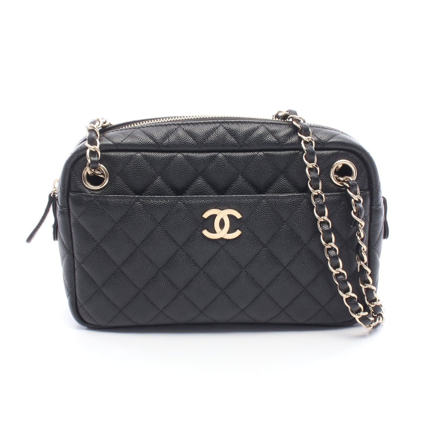マトラッセ カメラケース チェーンショルダーバッグ キャビアスキン ブラック ゴールド金具 シャネル バッグ CHANEL
