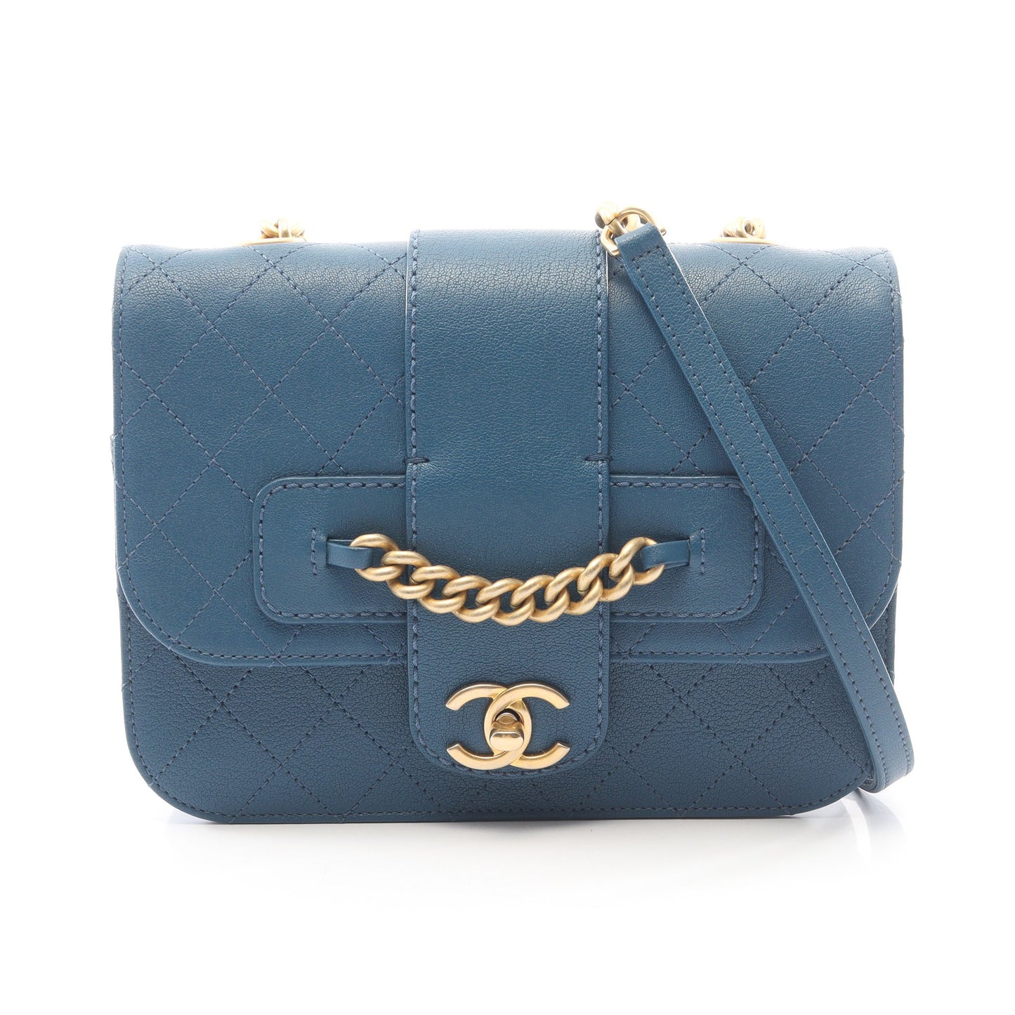 マトラッセ チェーンショルダーバッグ レザー ブルー ゴールド金具 シャネル バッグ CHANEL