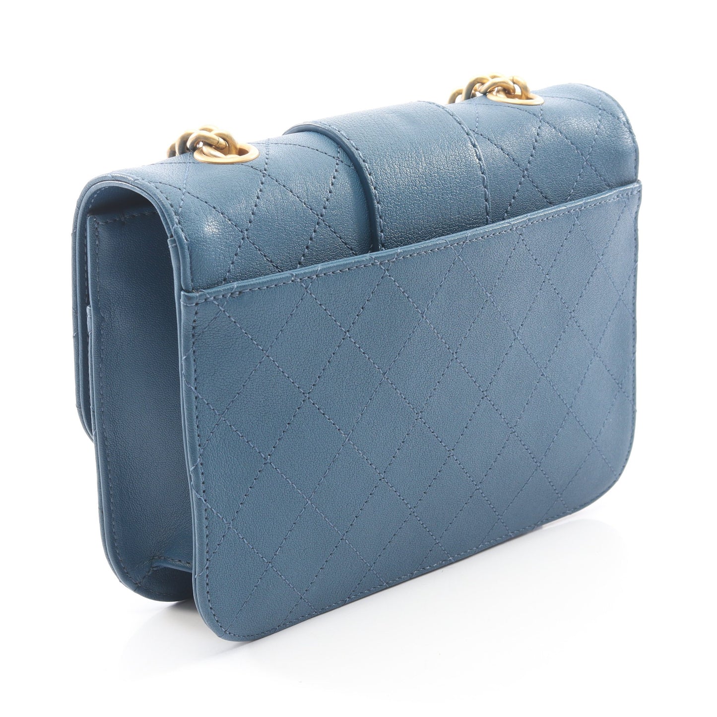 マトラッセ チェーンショルダーバッグ レザー ブルー ゴールド金具 シャネル バッグ CHANEL