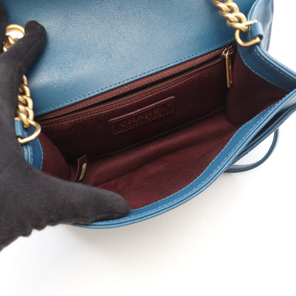 マトラッセ チェーンショルダーバッグ レザー ブルー ゴールド金具 シャネル バッグ CHANEL