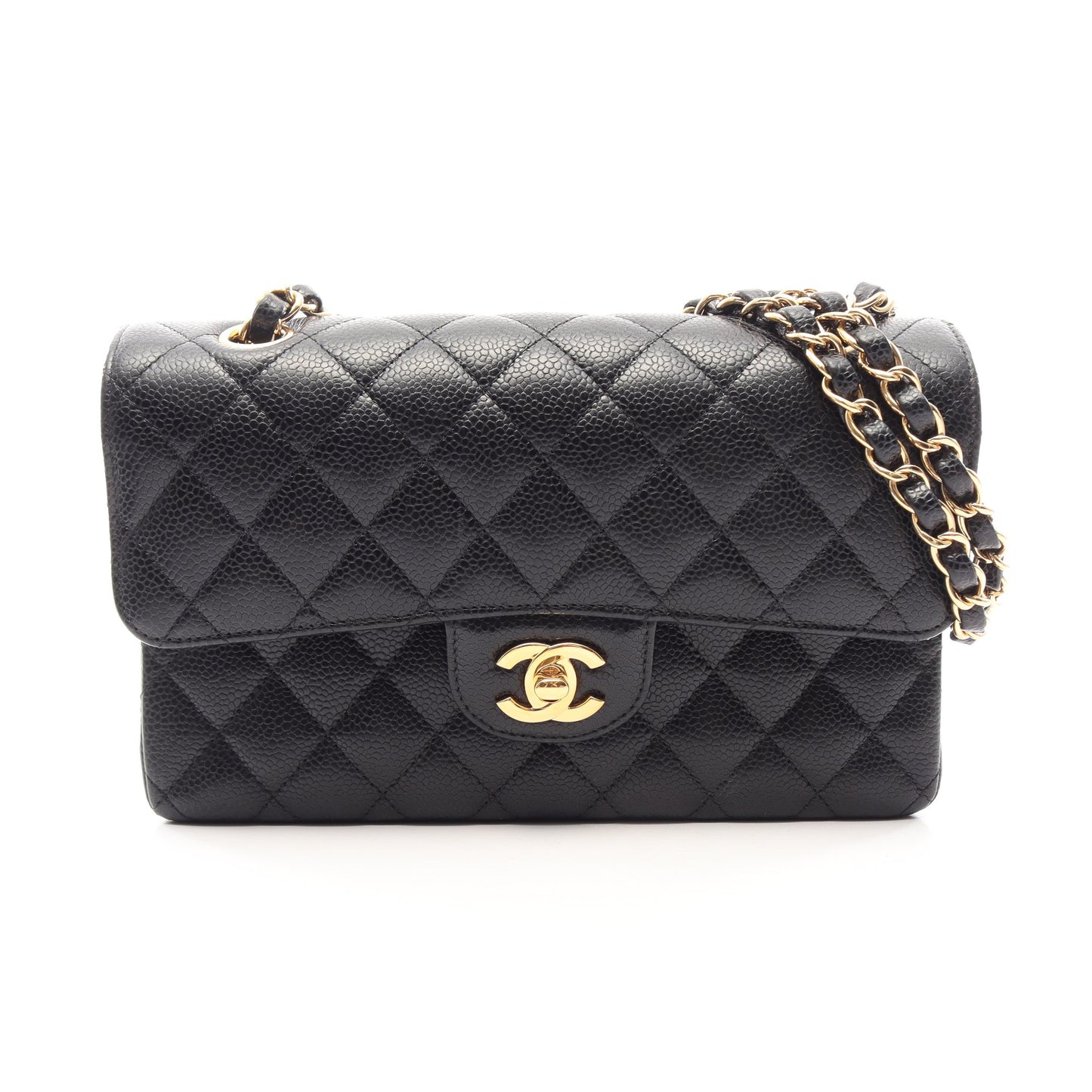 マトラッセ Wフラップ Wチェーンショルダーバッグ キャビアスキン ブラック ゴールド金具 シャネル バッグ CHANEL