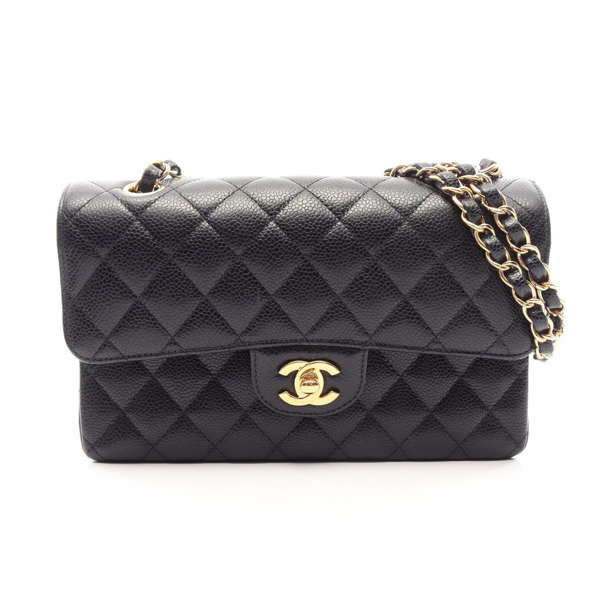 マトラッセ Wフラップ Wチェーンショルダーバッグ キャビアスキン ブラック ゴールド金具 シャネル バッグ CHANEL
