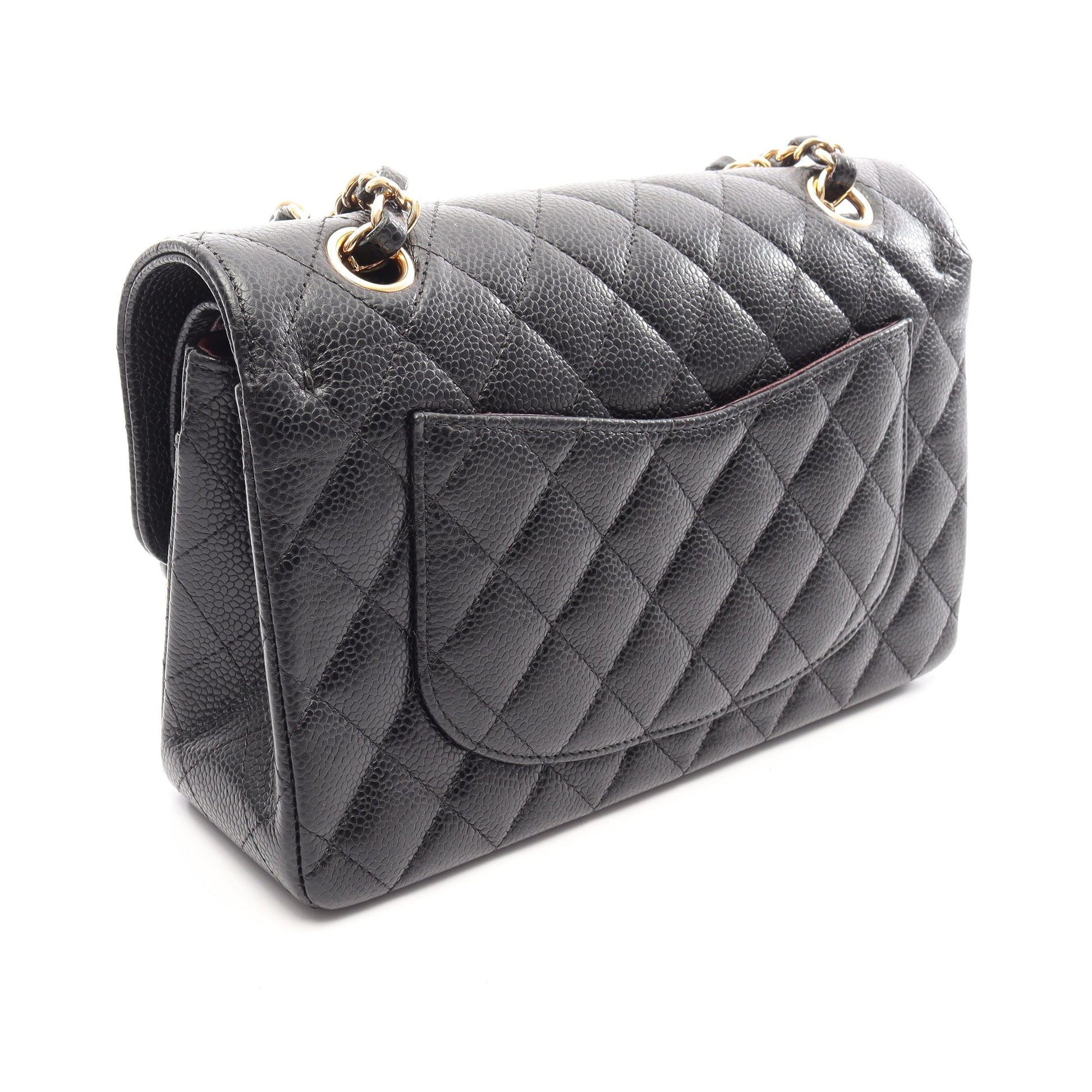 マトラッセ Wフラップ Wチェーンショルダーバッグ キャビアスキン ブラック ゴールド金具 シャネル バッグ CHANEL