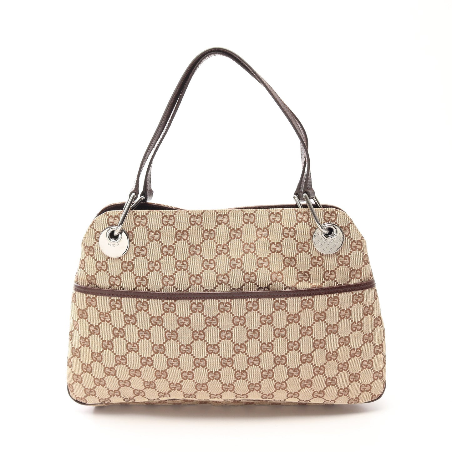 GGキャンパス ショルダーバッグ キャンパス レザー ベージュ ダークブラウン グッチ バッグ GUCCI