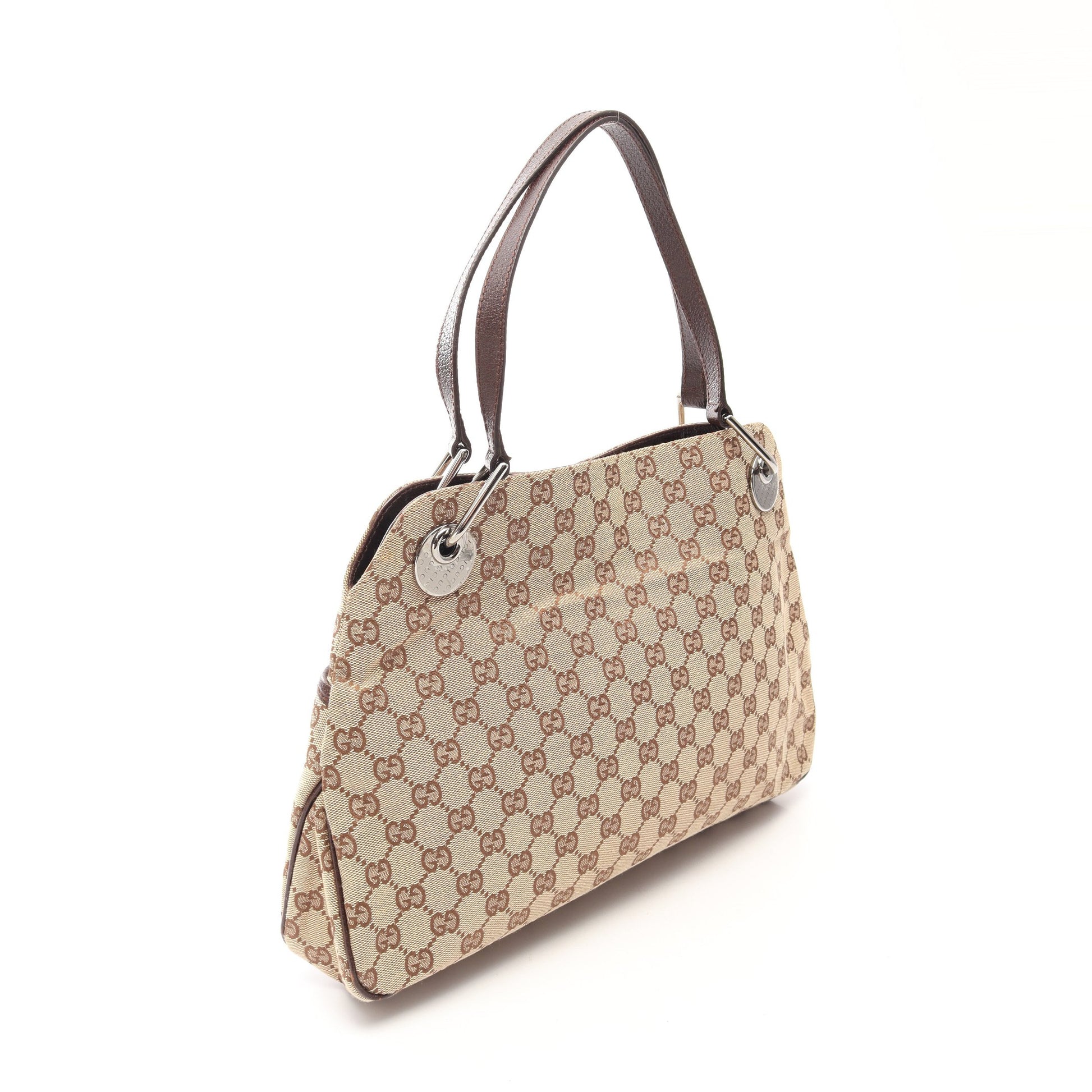 GGキャンパス ショルダーバッグ キャンパス レザー ベージュ ダークブラウン グッチ バッグ GUCCI