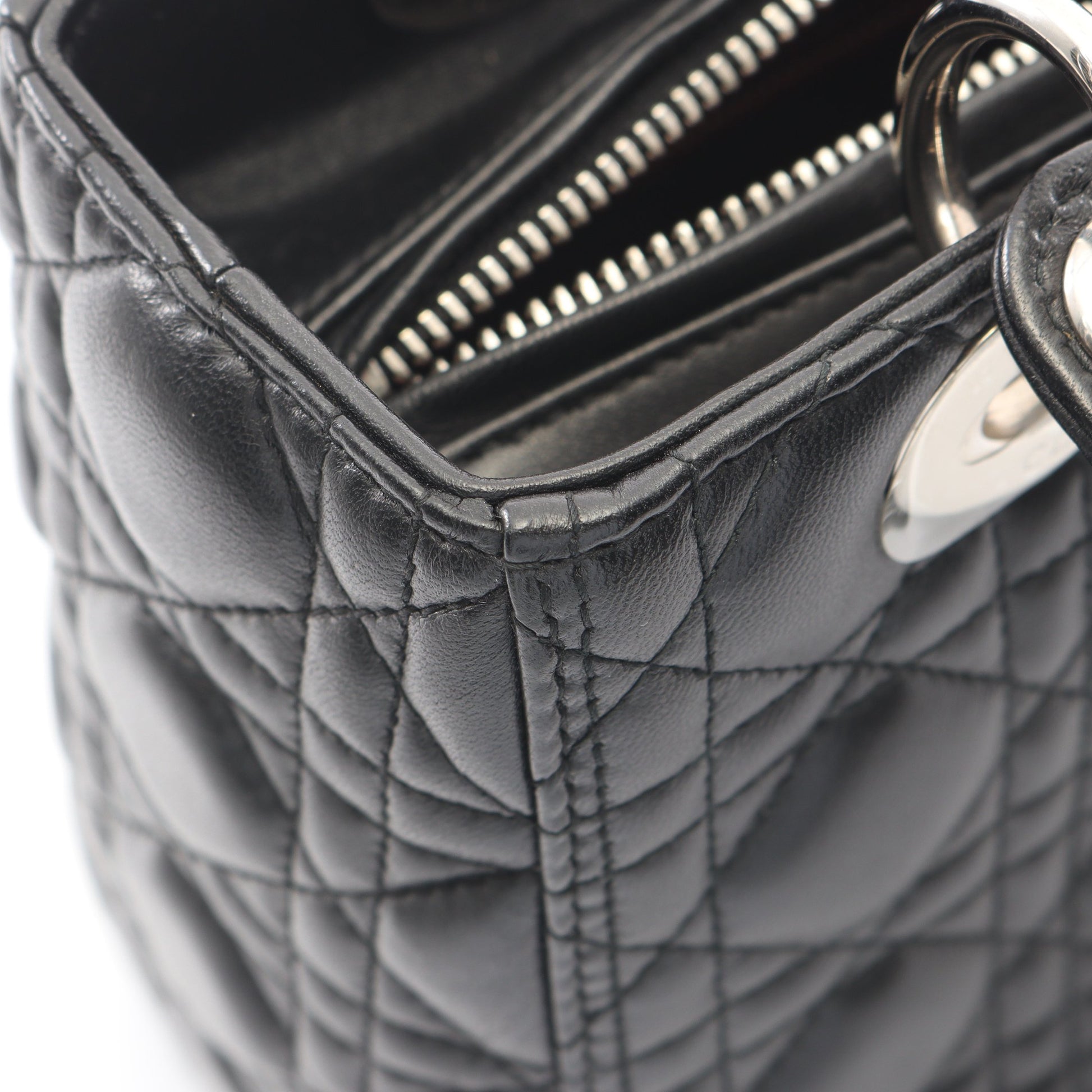 LADY DIOR レディディオール カナージュ 2WAY ハンドバッグ レザー ブラック クリスチャンディオール バッグ Christian Dior