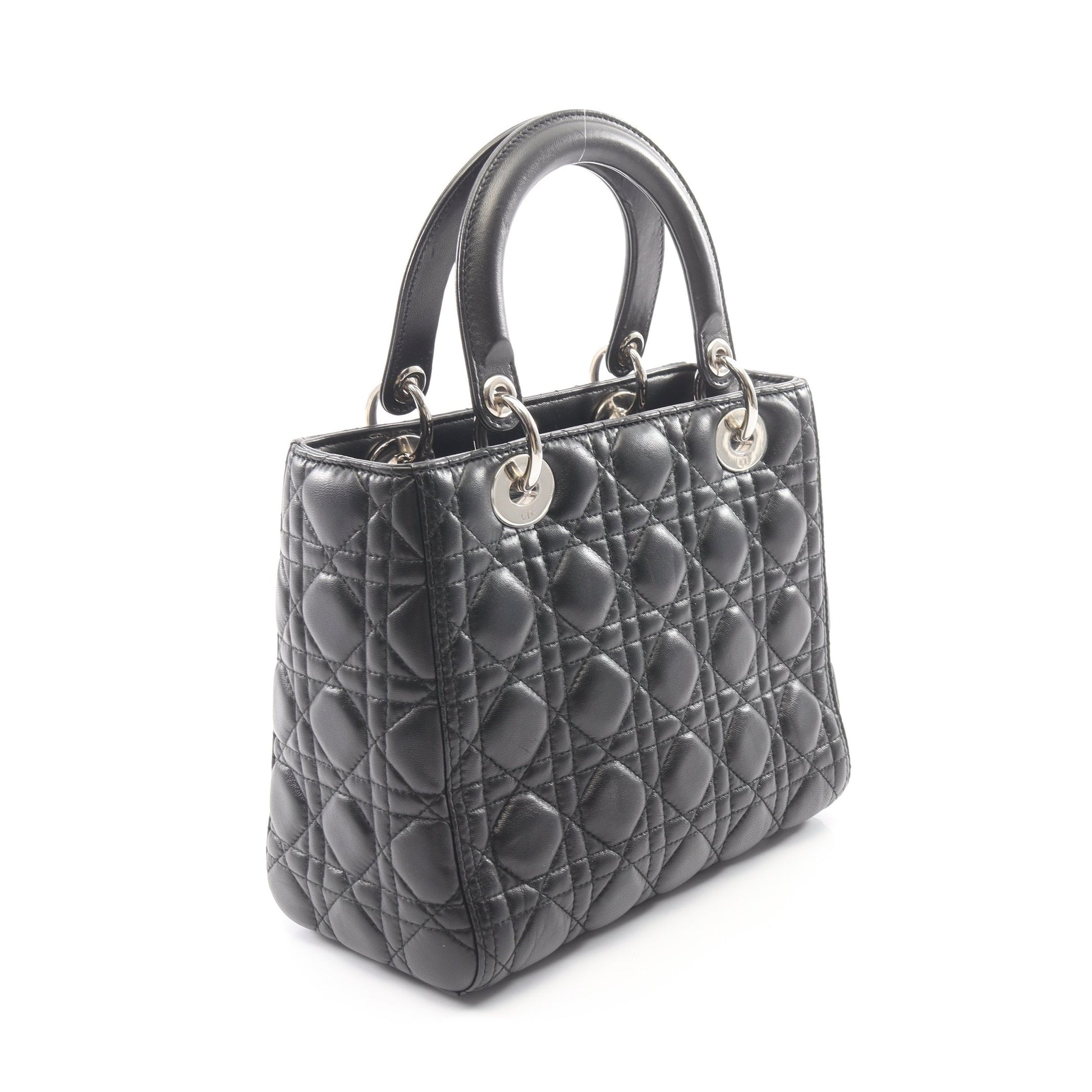 LADY DIOR レディディオール カナージュ 2WAY ハンドバッグ レザー ブラック クリスチャンディオール バッグ Christian Dior