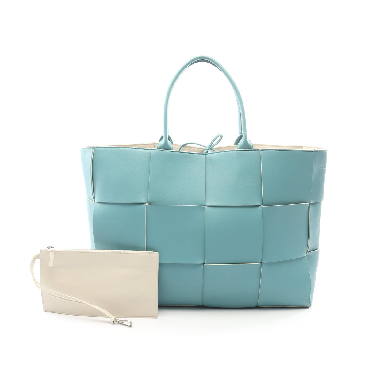 THE ARCO TOTE アルコ ラージ イントレチャート ハンドバッグ トートバッグ レザー ターコイズブルー ボッテガヴェネタ バッグ BOTTEGA VENETA