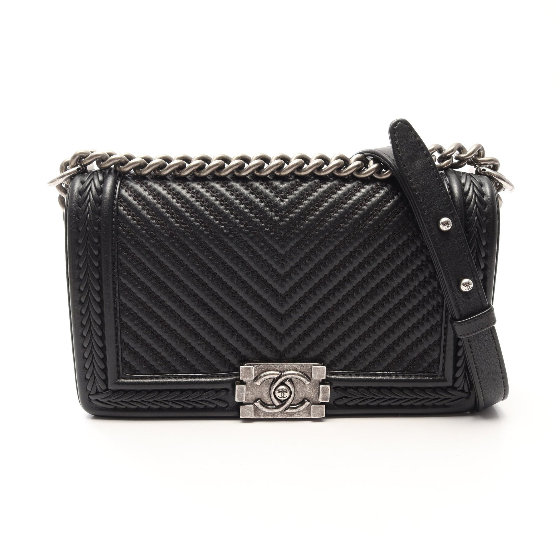 ボーイシャネル チェーンショルダーバッグ レザー ブラック シルバー金具 シャネル バッグ CHANEL