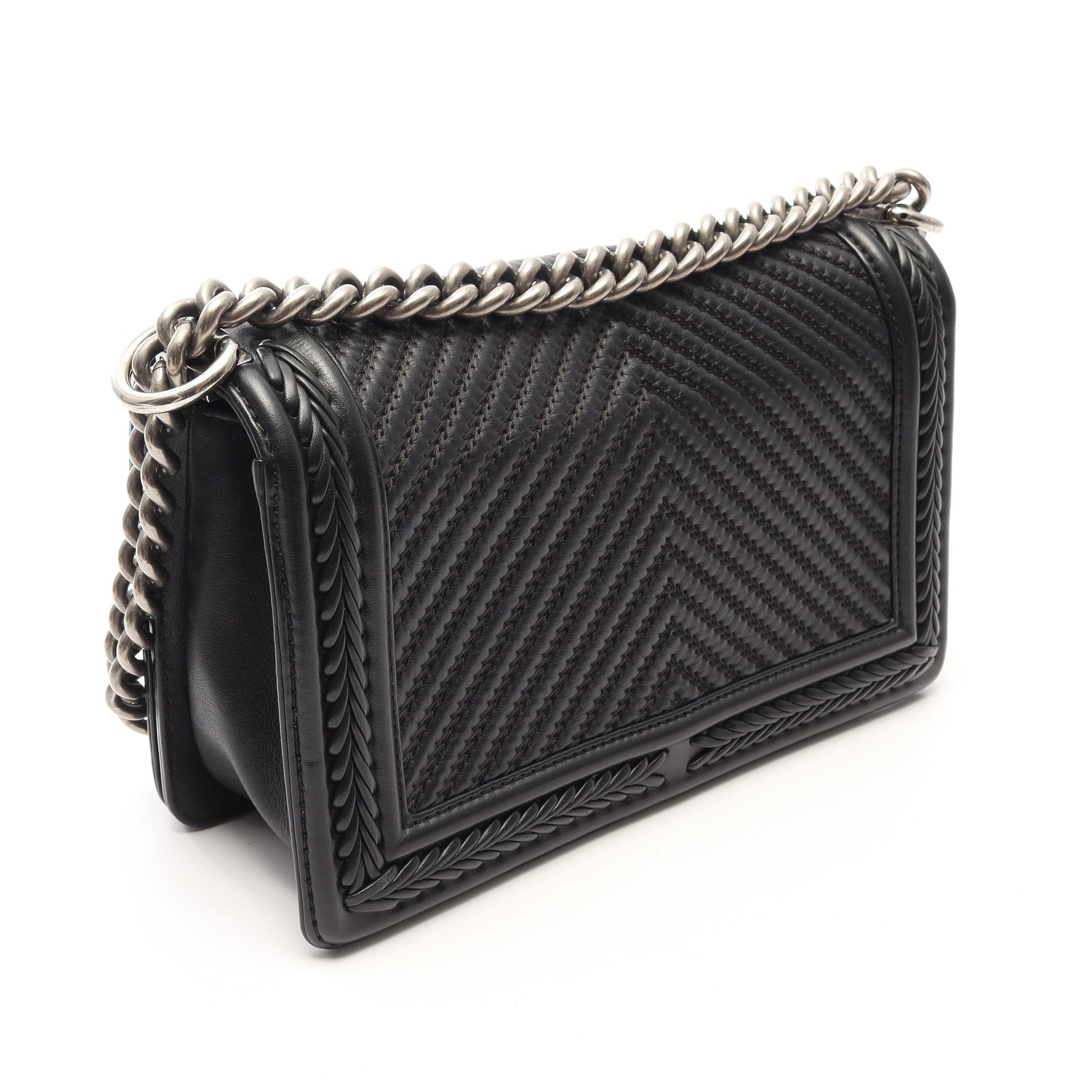 ボーイシャネル チェーンショルダーバッグ レザー ブラック シルバー金具 シャネル バッグ CHANEL