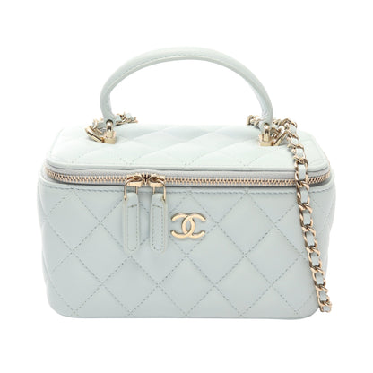 マトラッセ バニティバッグ 2WAY チェーンショルダーバッグ ラムスキン ライトブルー ゴールド金具 シャネル バッグ CHANEL