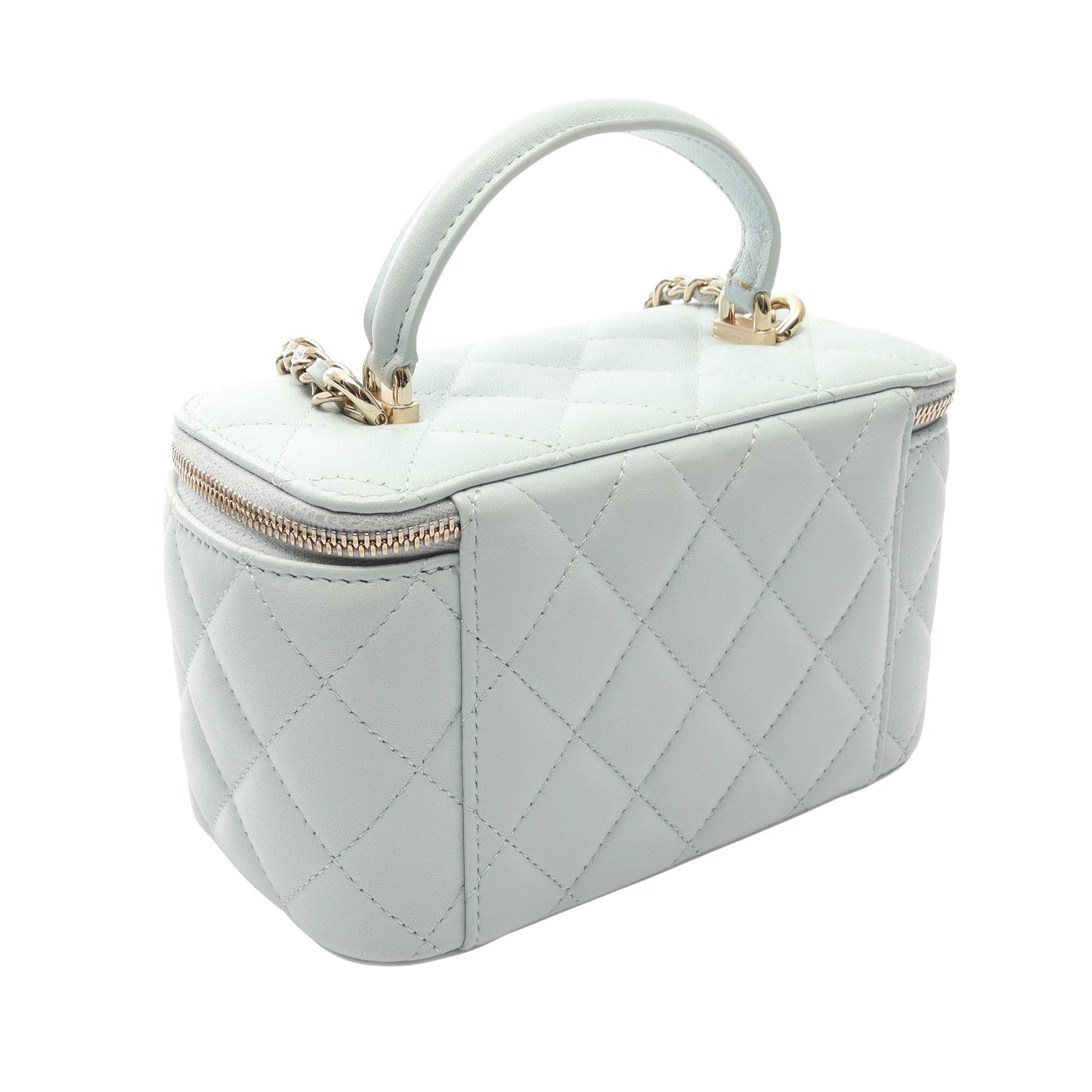 マトラッセ バニティバッグ 2WAY チェーンショルダーバッグ ラムスキン ライトブルー ゴールド金具 シャネル バッグ CHANEL