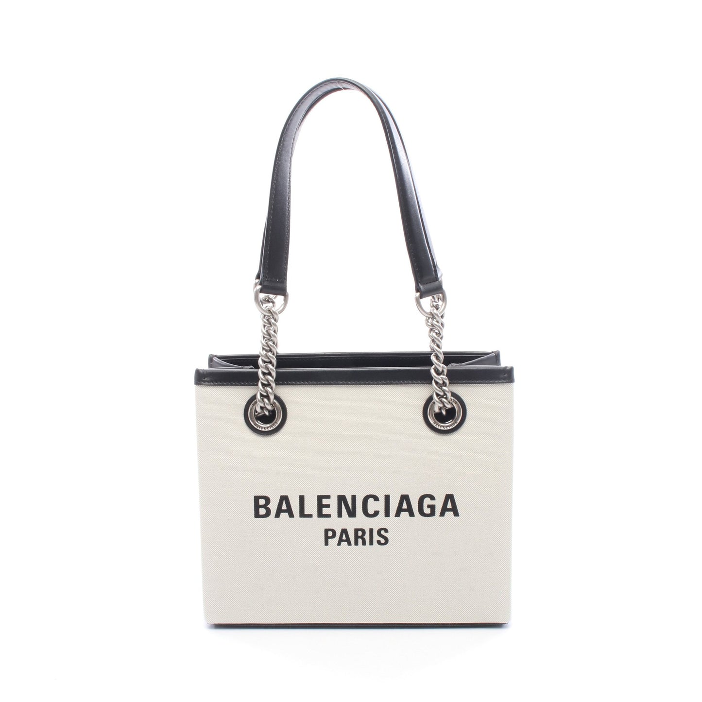 デューティー フリー スモール ショルダーバッグ トートバッグ キャンバス レザー アイボリー ブラック バレンシアガ
