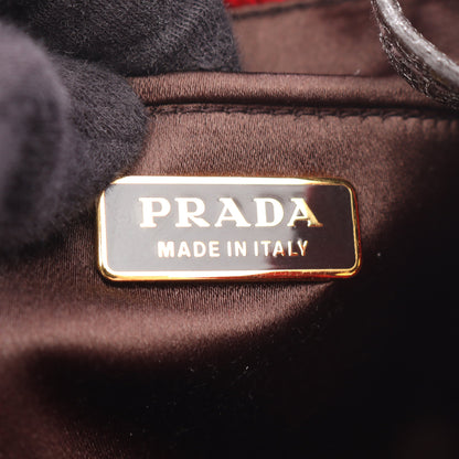 巾着 ポーチ ハンドバッグ ベロア レザー レッド ブラック プラダ バッグ PRADA