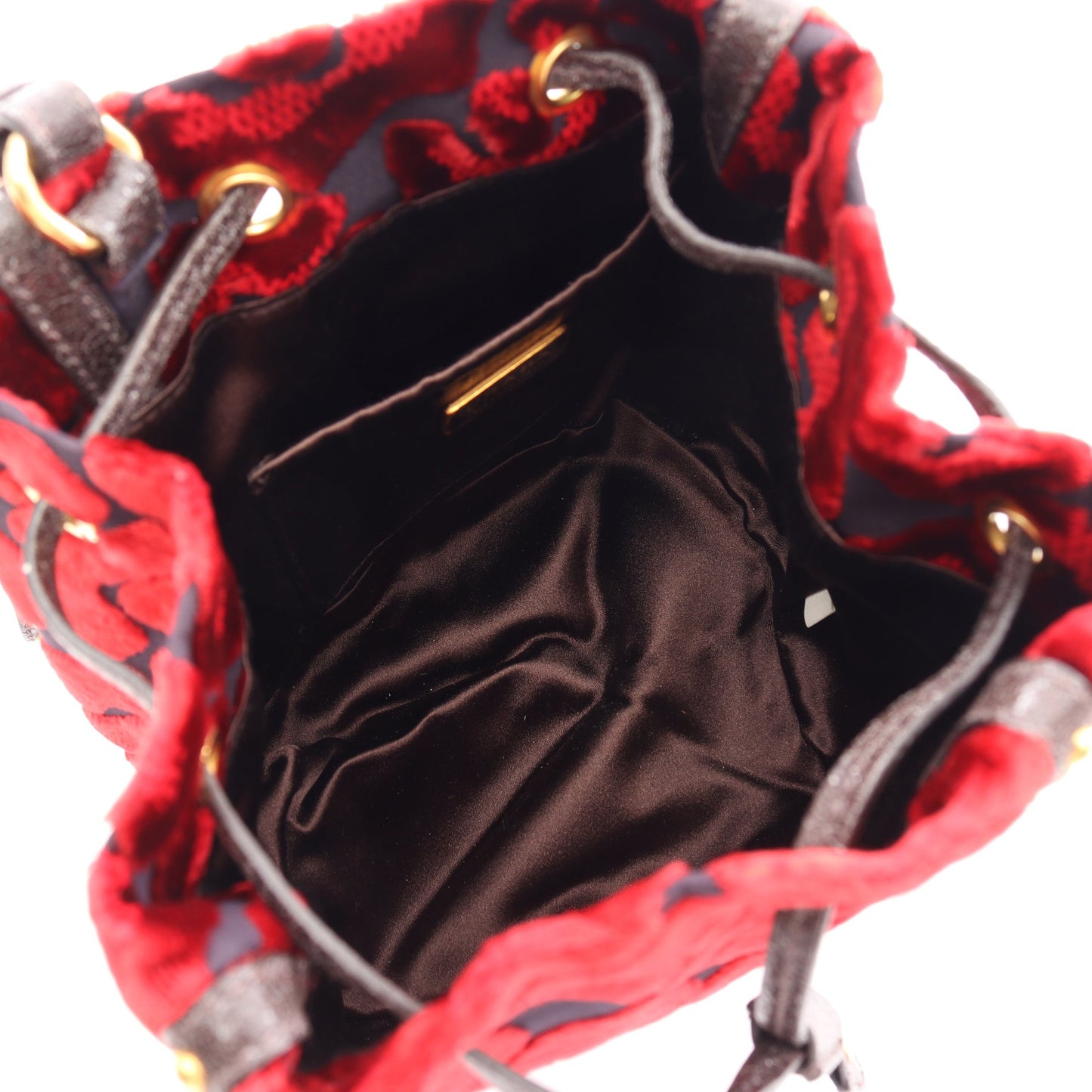 巾着 ポーチ ハンドバッグ ベロア レザー レッド ブラック プラダ バッグ PRADA