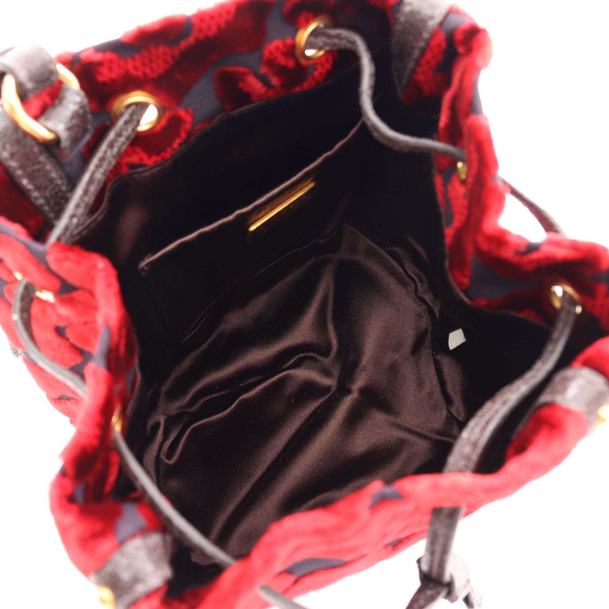 巾着 ポーチ ハンドバッグ ベロア レザー レッド ブラック プラダ バッグ PRADA